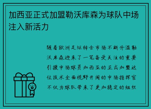 加西亚正式加盟勒沃库森为球队中场注入新活力